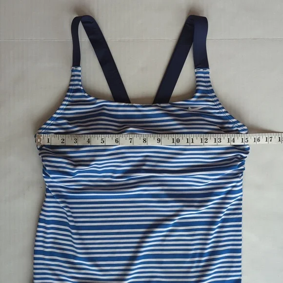 Nike Stripe V-Back Tankini Swimsuit Top MEDIUM Blue White Athletic - Picture 10 of 16